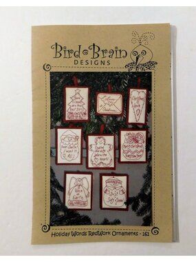 Holiday Words RedWork Ornament Collection 8 Patterns Angel Tree Santa Heart